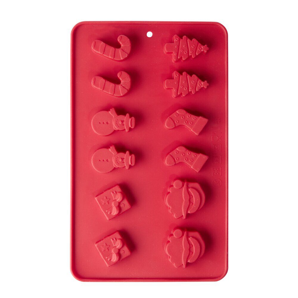 Moule à glaçons motif No&euml;l silicone L23X14XH1,3 cm (2 modèles rouge ou vert)