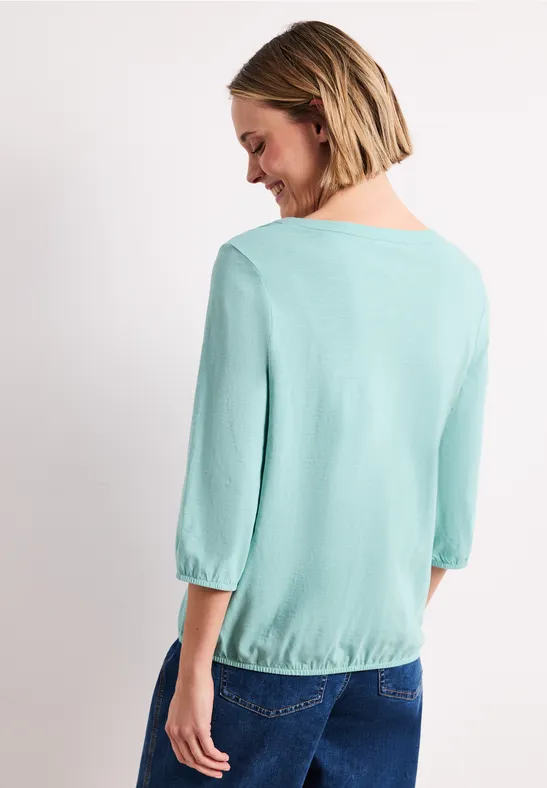 3/4-Arm Shirt mit Split Neck und Knöpfen