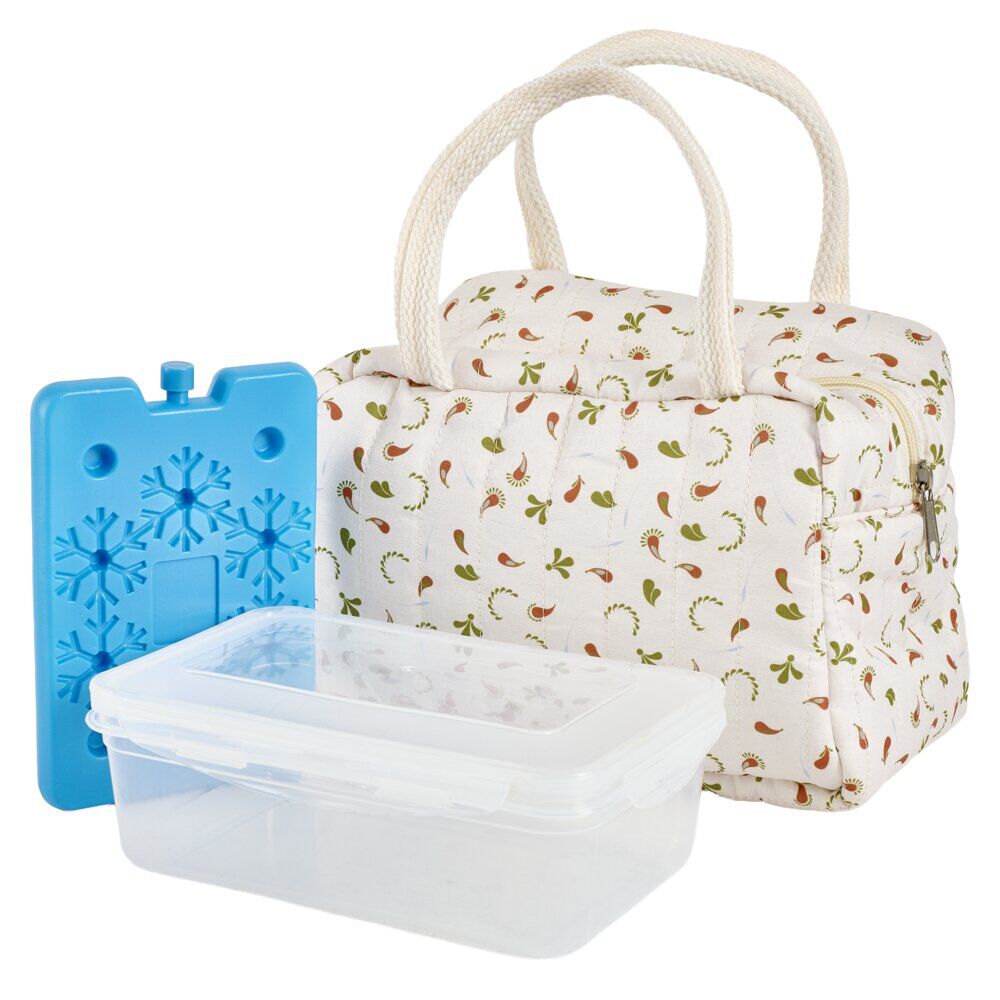 Lunch bag tissu motif floral avec boÎte et bloc froid 23x15xH16cm