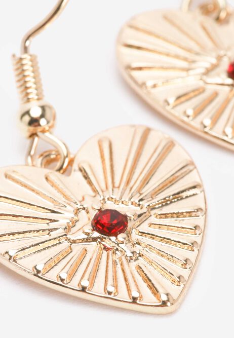 Womens Gold Ridge Heart Drop Earrings