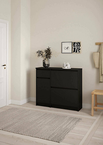 Meuble à chaussures Todd, Meuble à chaussures, Armoire d'entrée polyvalente, Rangement pour chaussures, 109x32 h93 cm, Noir