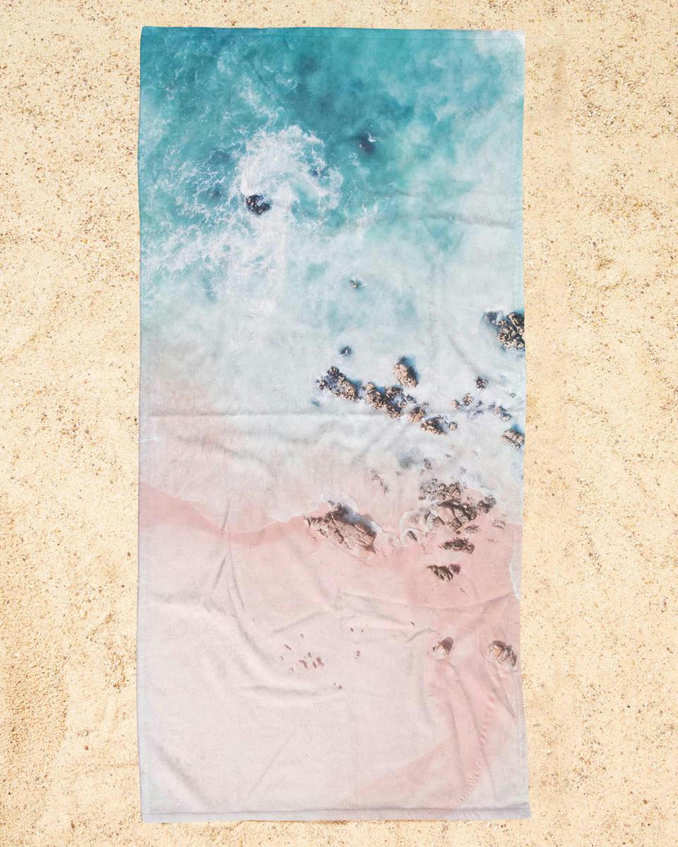 SEA BLISS - Serviette de plage en éponge-velours en rose & turquoise 90x180