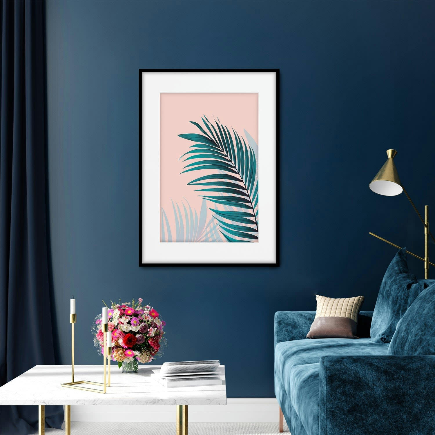 PALMERAS - Affiche cadre noir - Palmier fond rose - 50x70