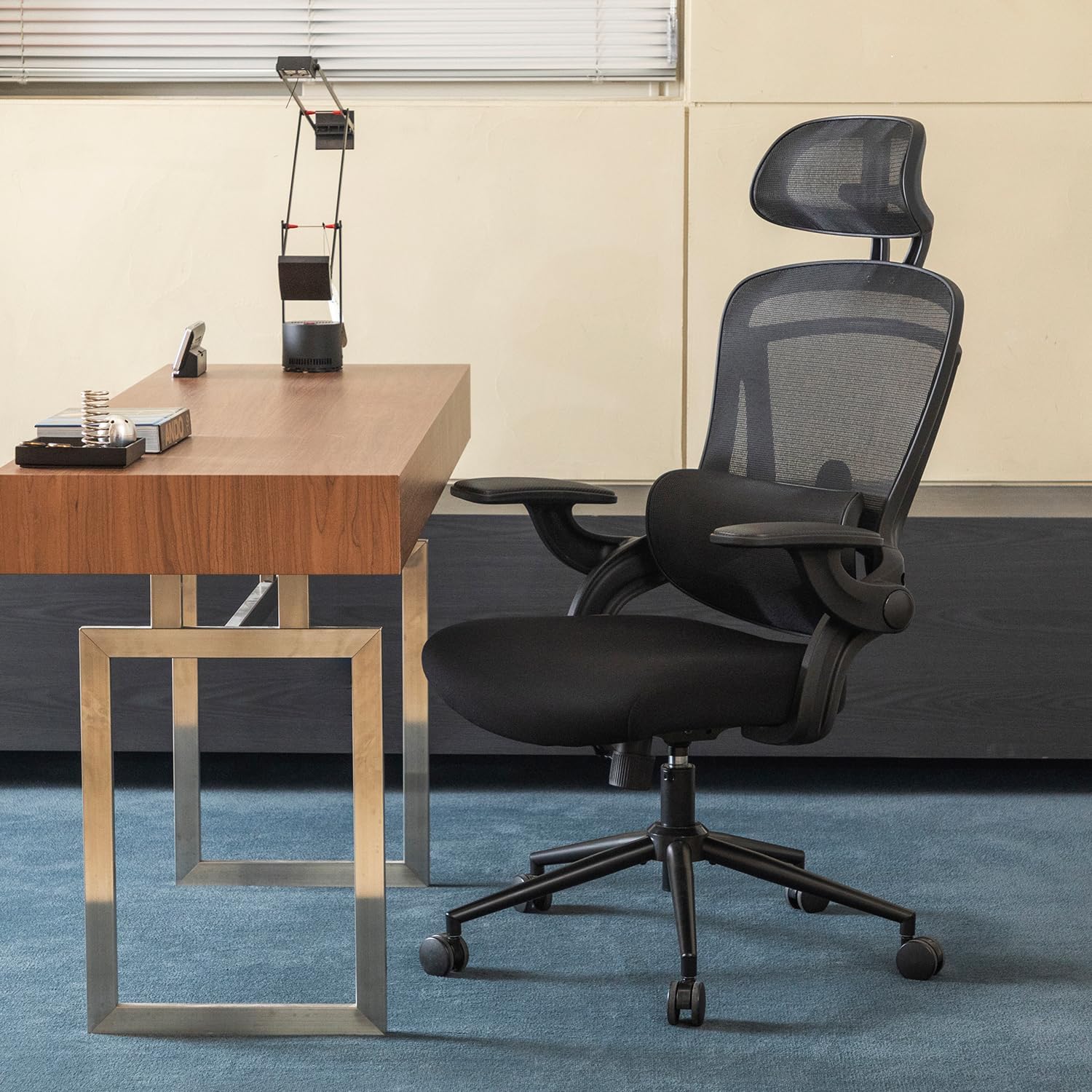 Nouhaus Ergo Fit Ergonomic Mesh Office Chair High Back Adjustable Lumbar Support Headrest and Adjustable Flip-up Armrests, Comfy Desk Chairs Swivel Computer Gaming Chair Tilt Function(N20, Black)