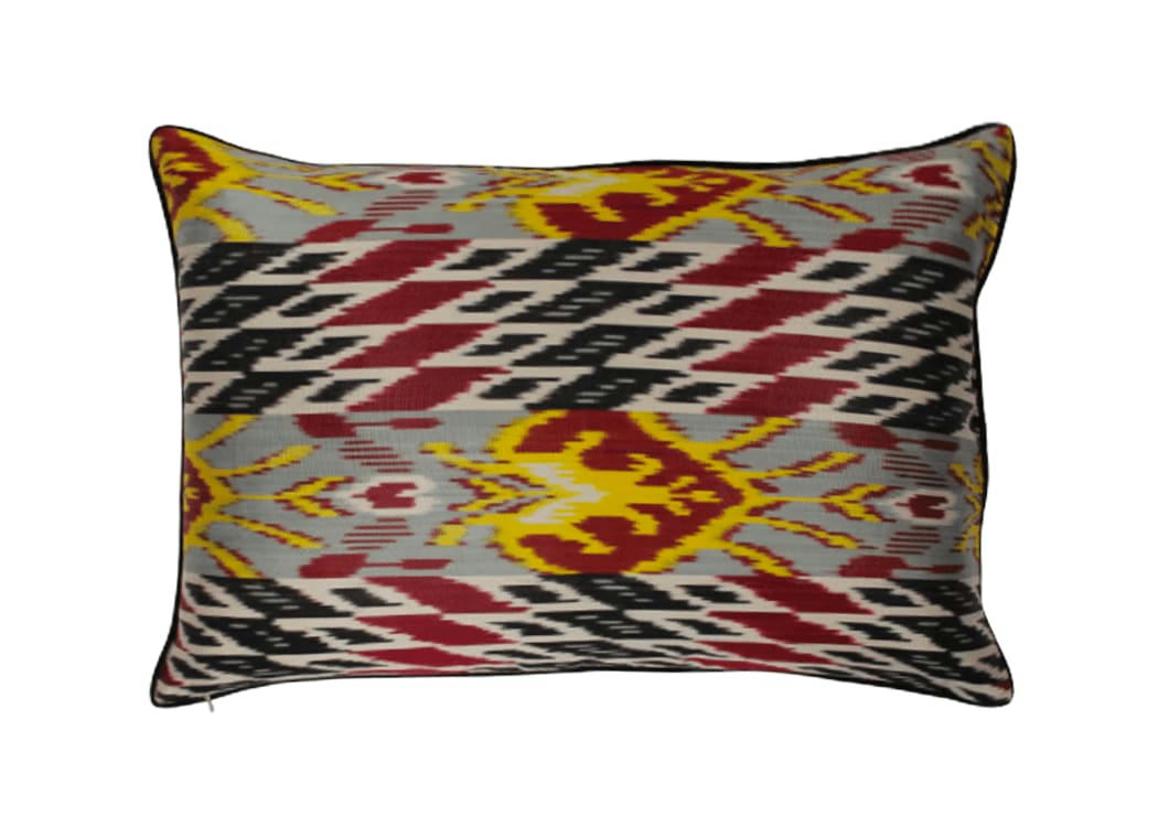 - Housse de coussin double soie  ikat 40x60 gris