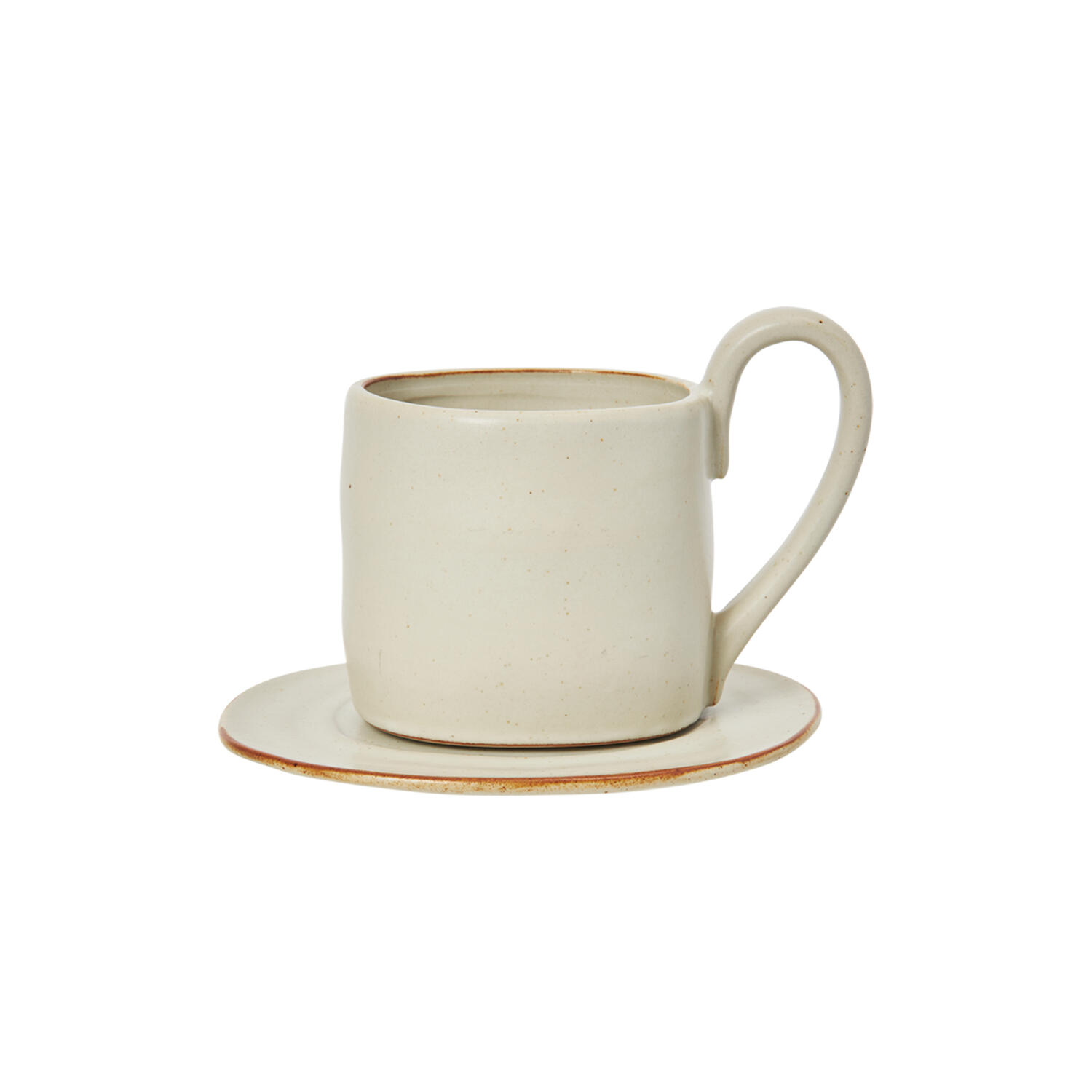 Flow&nbsp;Mug&nbsp;with&nbsp;Saucer, off-white speckle