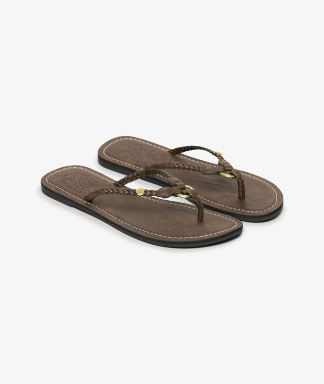 Faux Leather Braided Flip Flops