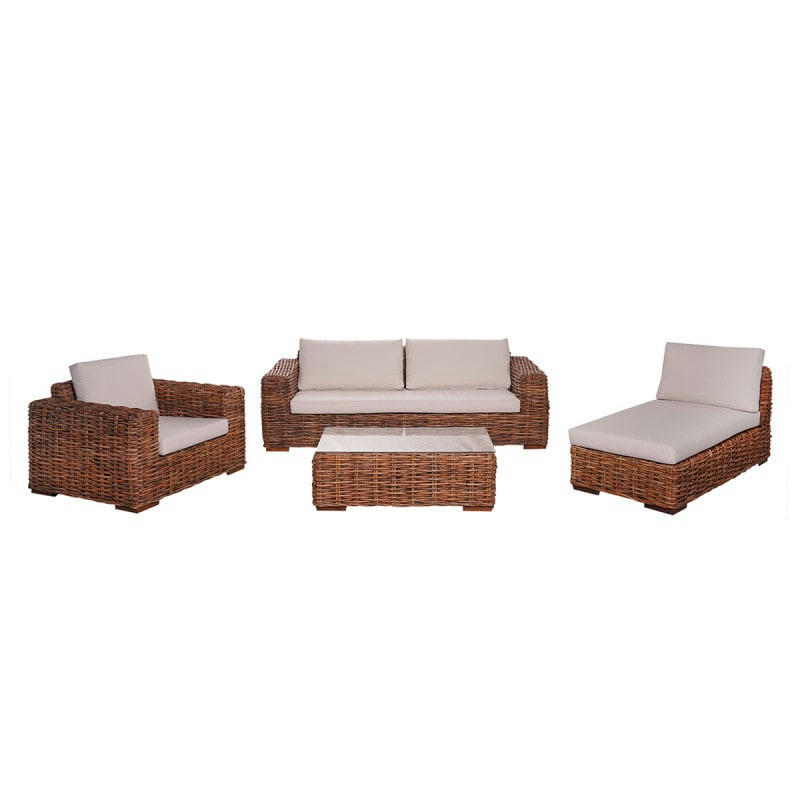 ELEA - Salon 6 places en rotin tressé naturel marron