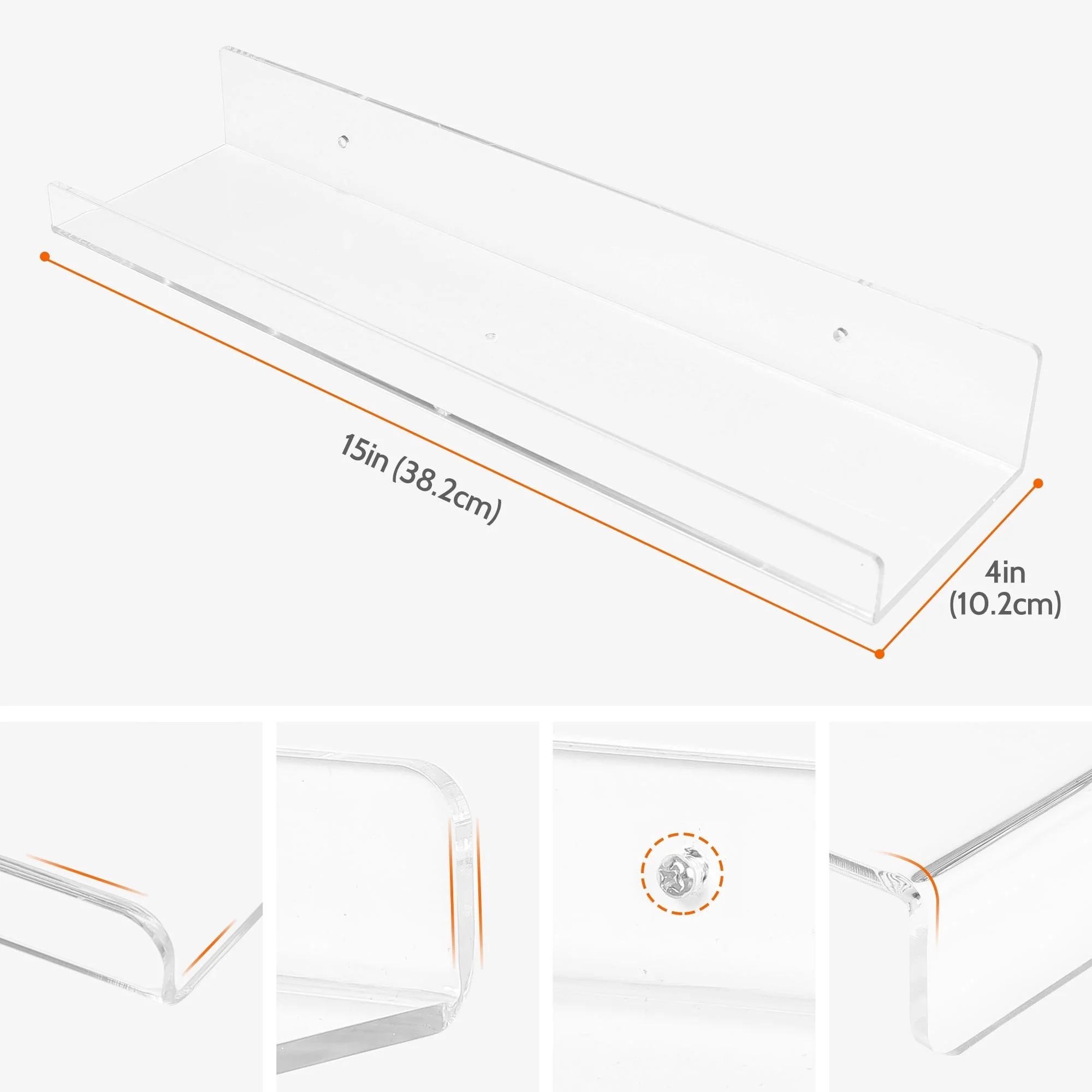 Acrylic Floating Shelves for Wall, Clear Acrylic Shelves for Bathroom Bedroom Living Room and Kitchen Room Wall Display Shelf