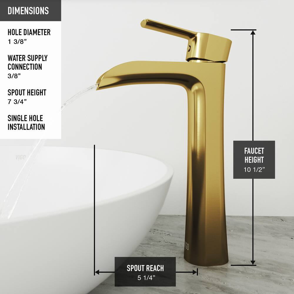 VIGO Niko Single Handle Single-Hole Bathroom Vessel Faucet in Matte Brushed Gold