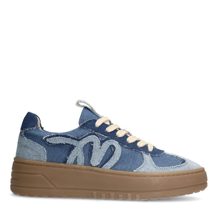 Manfield Blauwe denim sneakers