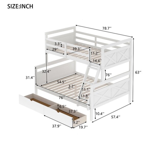 Nestfair Twin Over Full Bunk Bed with 2 Drawers