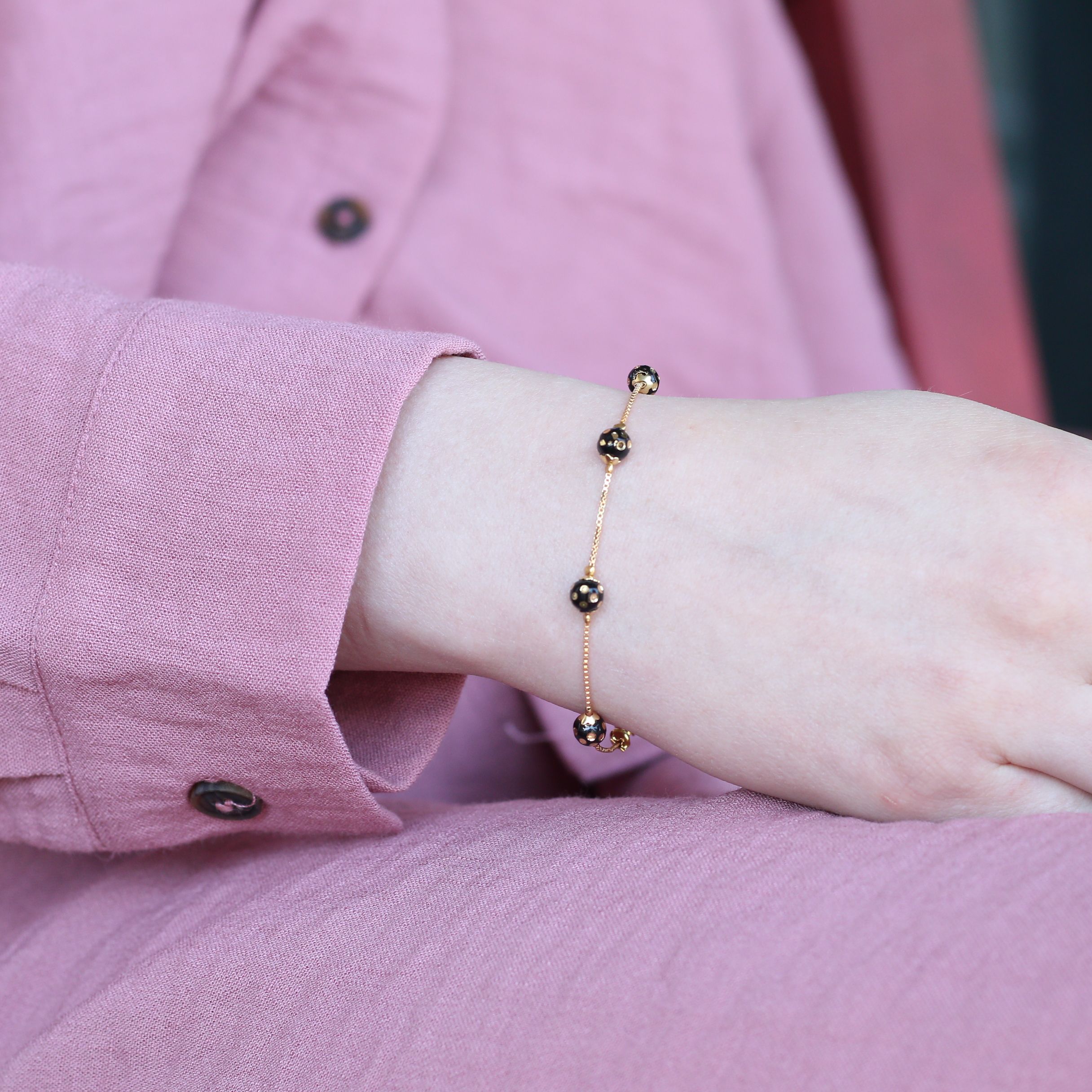 The Colourful Aura Black Ball Slim Gold Plated Elegant Bracelet