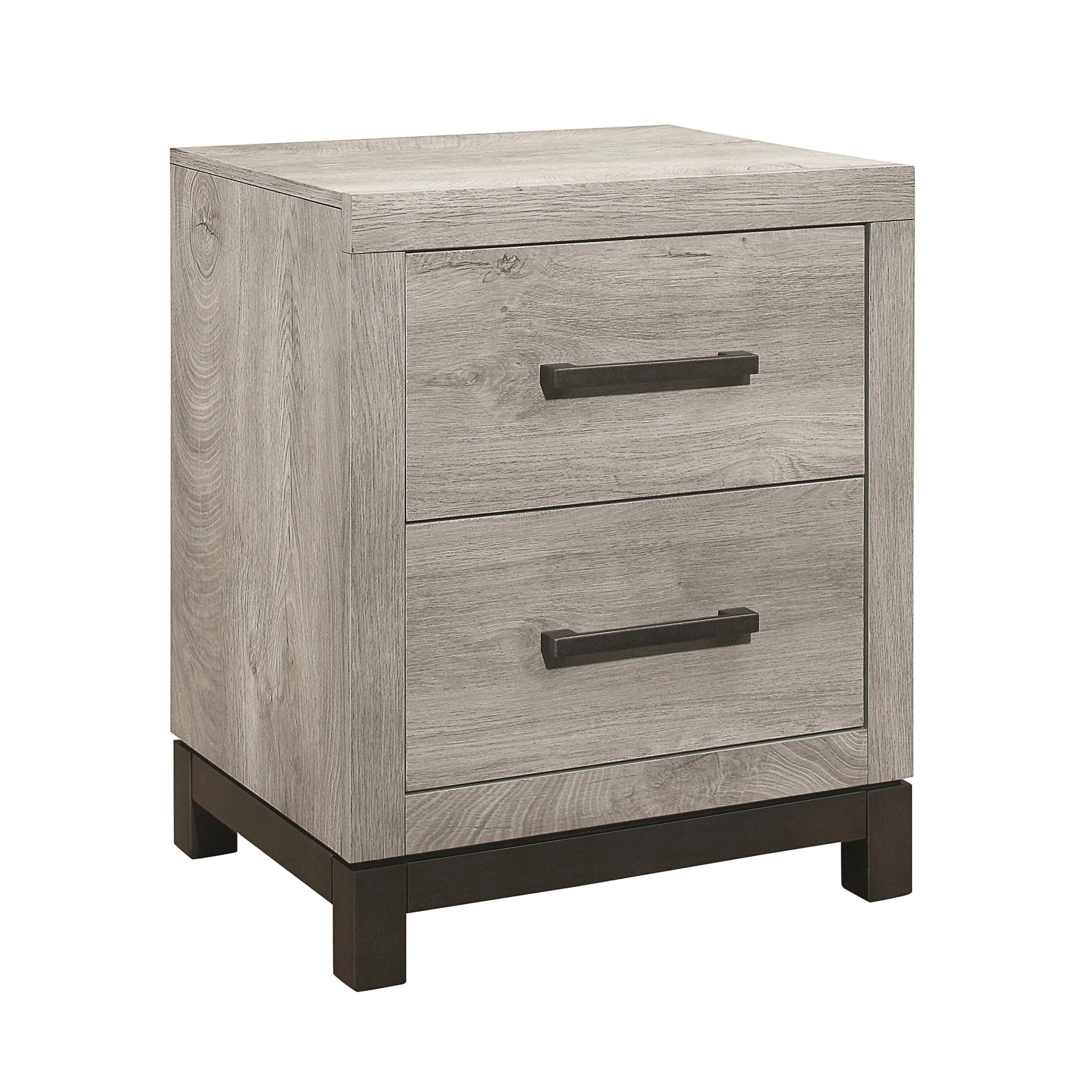 Attractive 1pc Nightstand of 2x Drawers Metal Bar Hardware Premium Melamine Board Wooden Bedroom Furniture