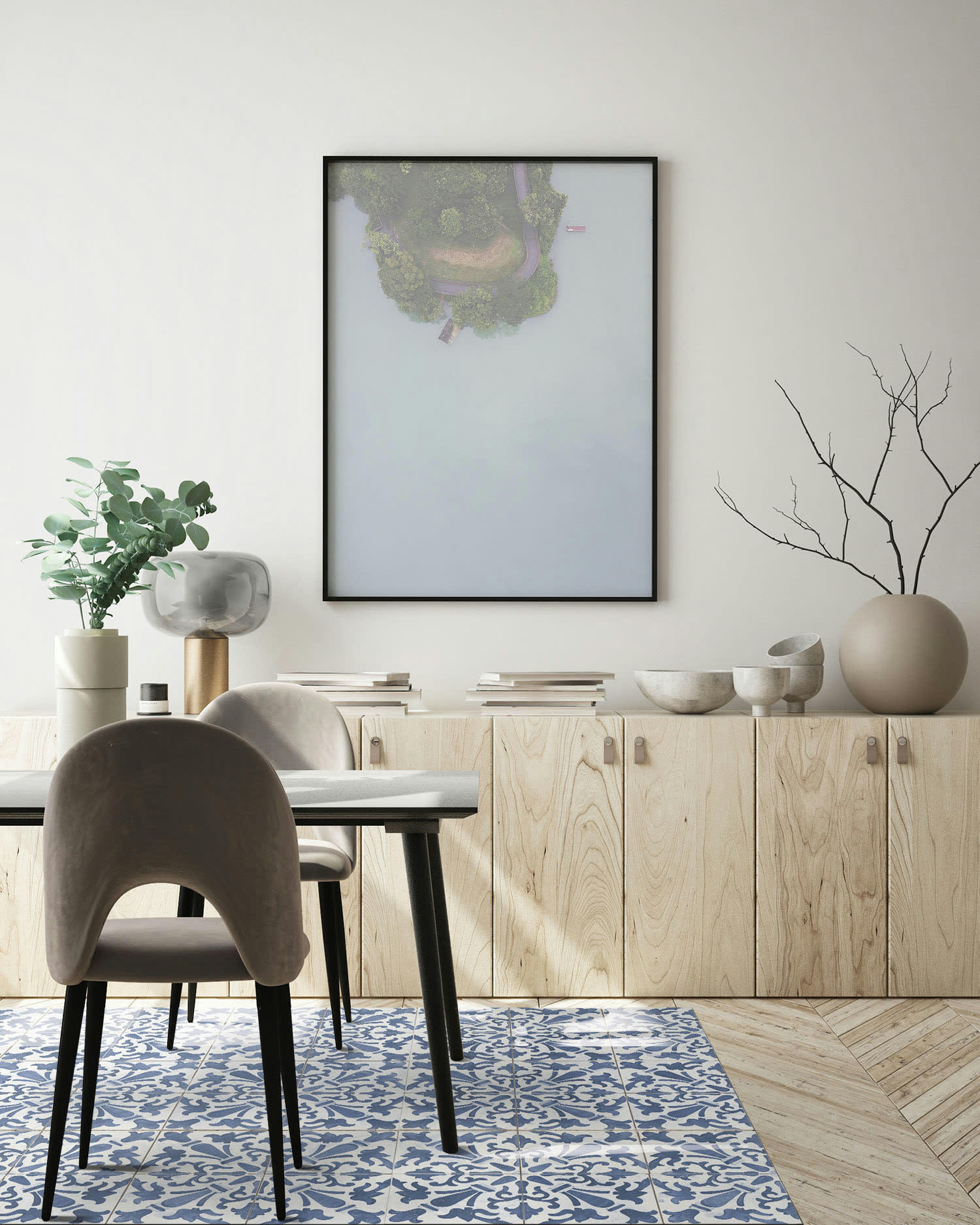 - Tapis vinyle carreaux ciments géométrique bleu 80x250cm