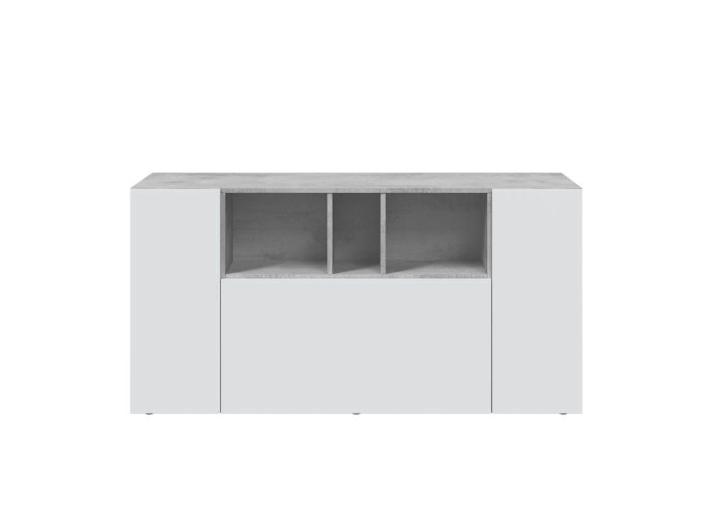 JOHN - Buffet blanc/béton avec 3 portes et 3 niches L150cm