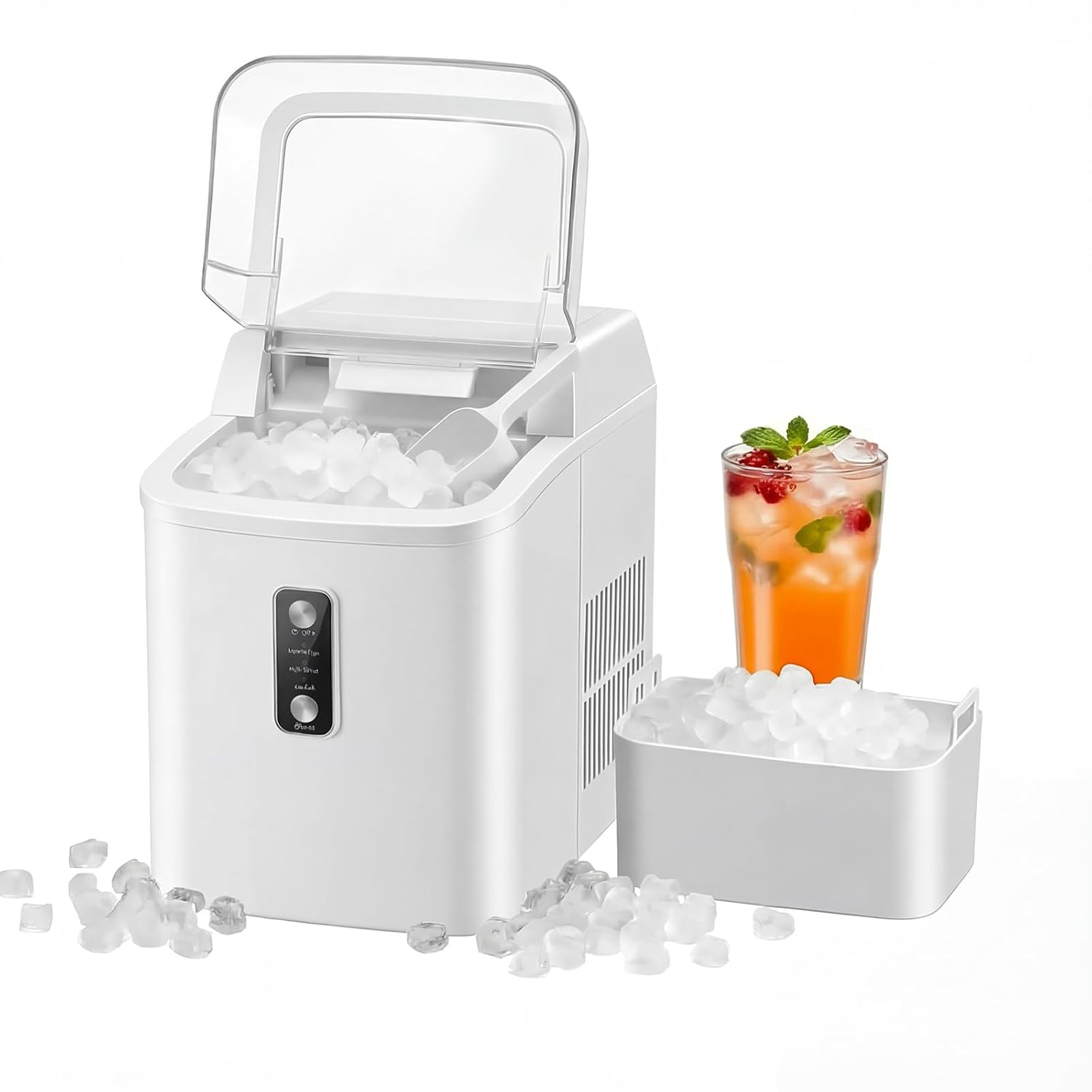 Nugget Ice Maker Countertop, Portable Ice Makers Machine with Removable Basket and Scoop, Self-Cleaning, Quiet, 6-Min Ready, 24lbs in 24Hrs, Visible, for Home, Party, RV, Camping, White