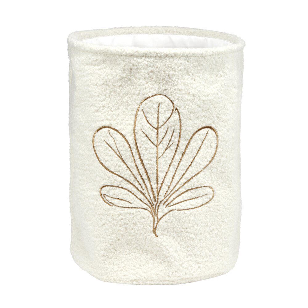 Panier de rangement bouclettes beige brodé feuille 20L