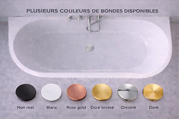Baignoire ilot - 150 x 75 cm - Blanc brillant rainure avec bonde chrome - BELLA