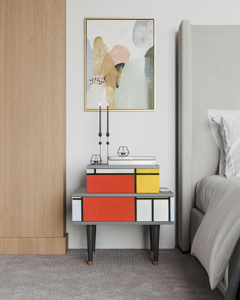 - Table de chevet multicolore 2 tiroirs L 58 cm