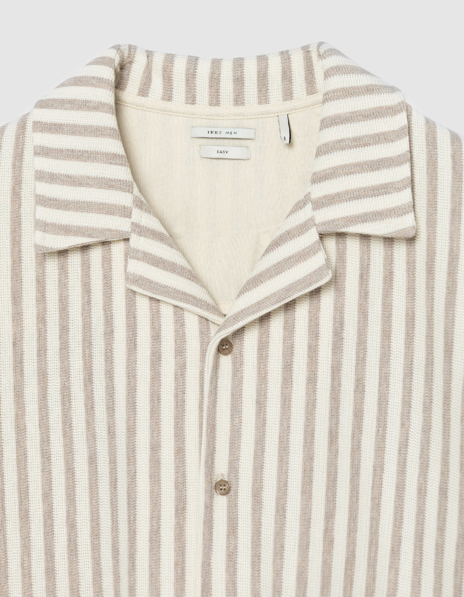 Chemise manches courtes beige maille rayures Homme