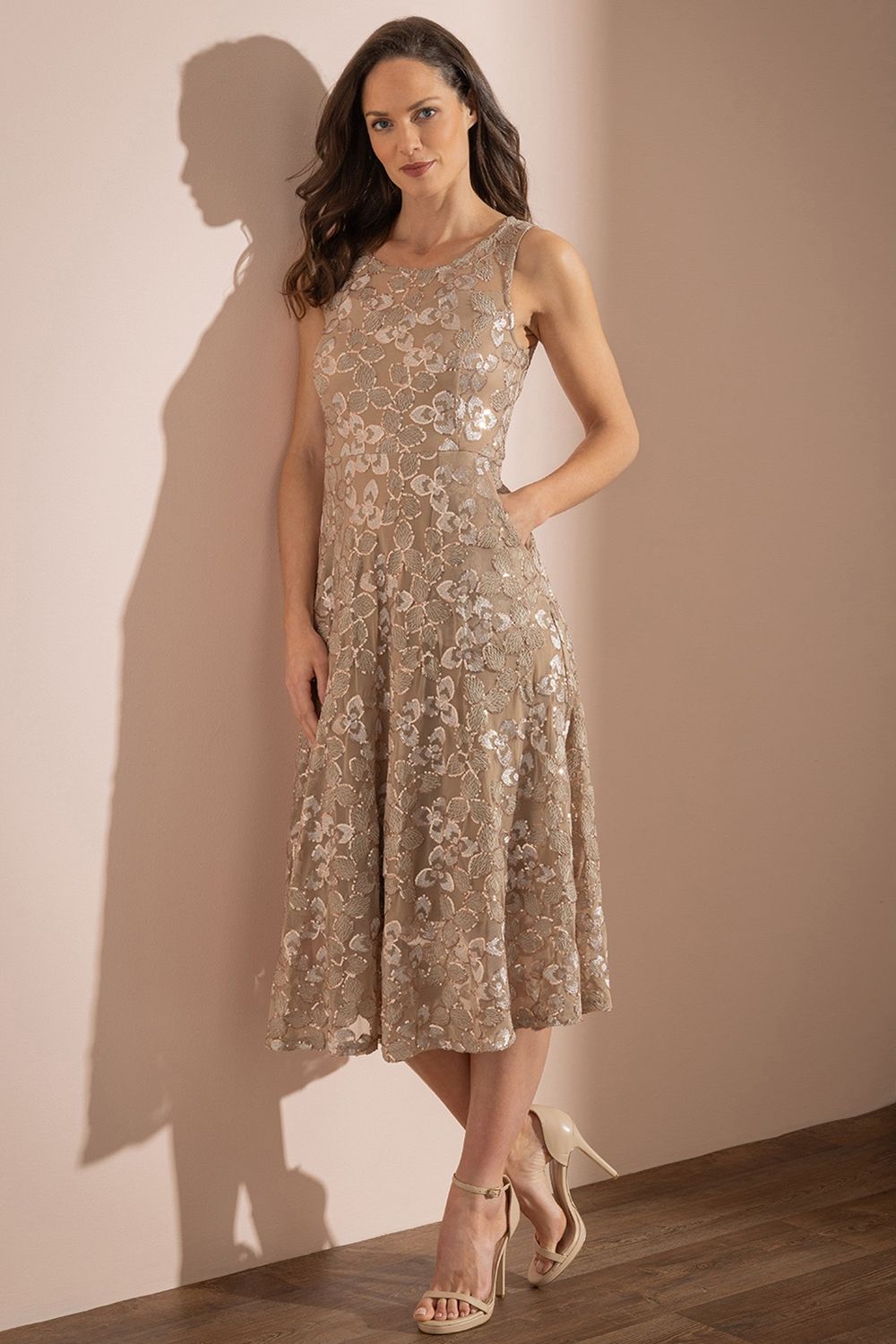 Klass. Sleeveless Sequin Mesh Dress