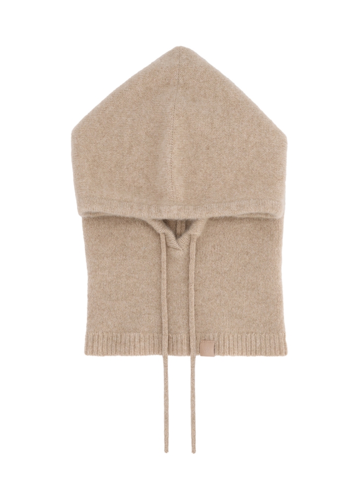 Beige cashmere balaclava with adjustable hood