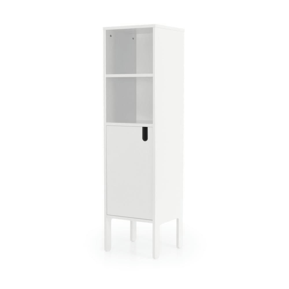 UNO - Colonne de rangement en bois 1 porte 2 niches H152cm blanc