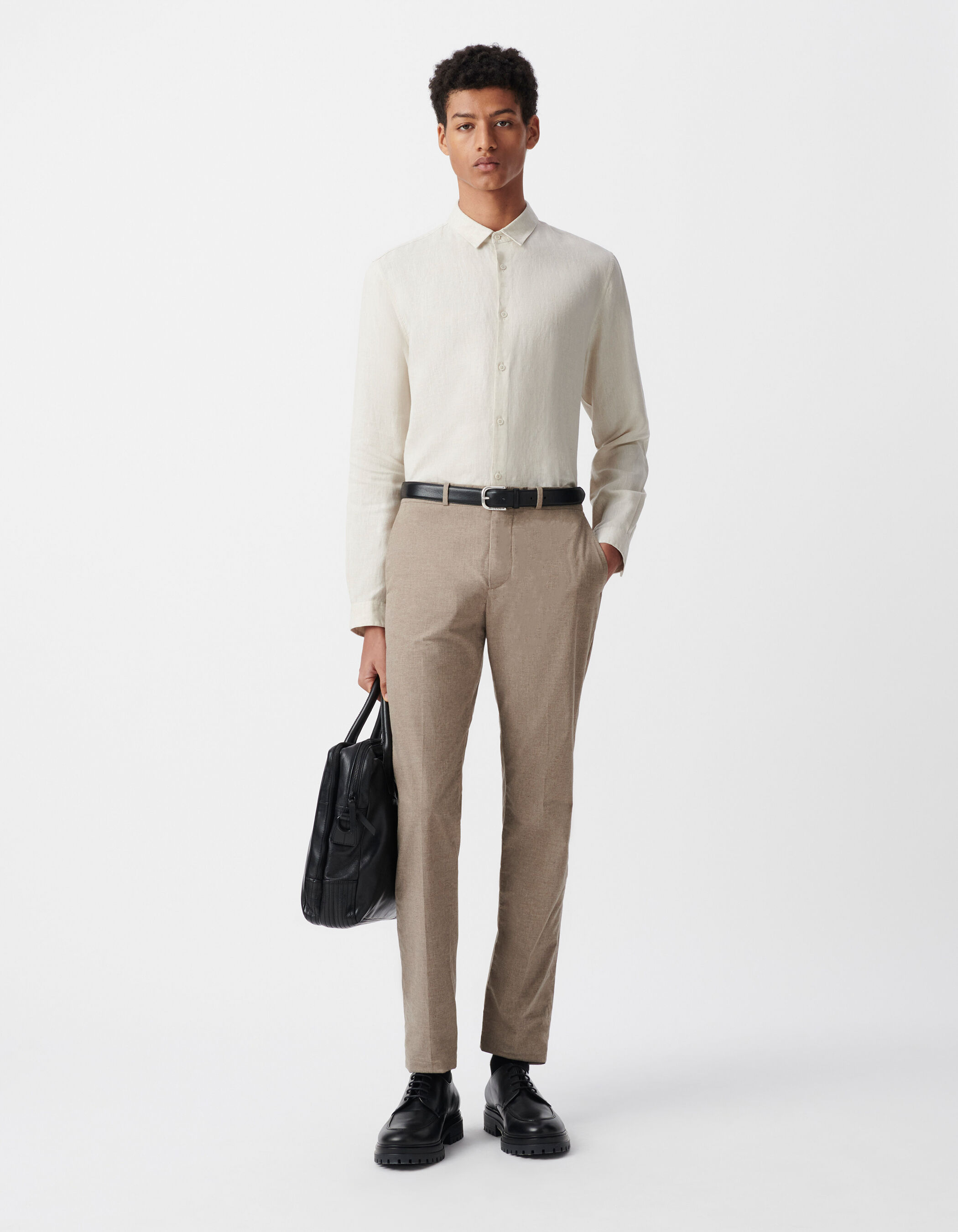 Chemise SLIM beige en lin Homme
