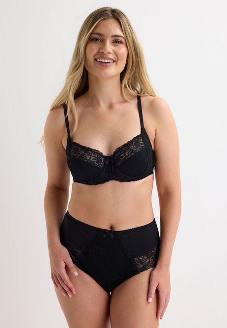 Womens Black Non Padded Floral Lace Bra (C-F)