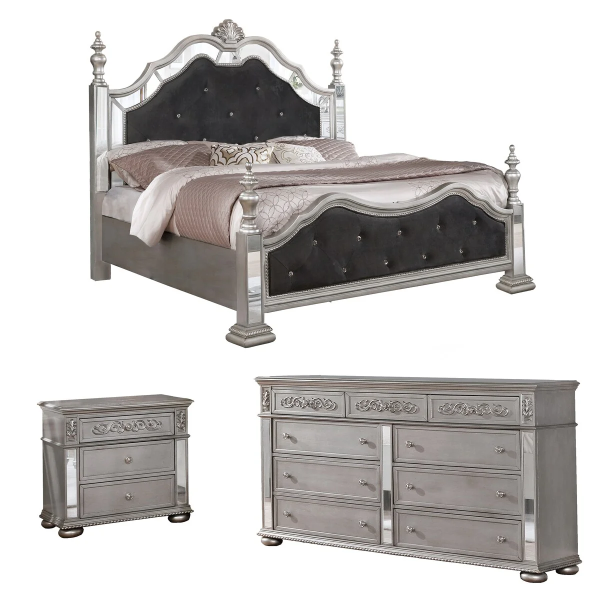 Best Quality Furniture Beaudet Glam 3-Piece Bedroom Set