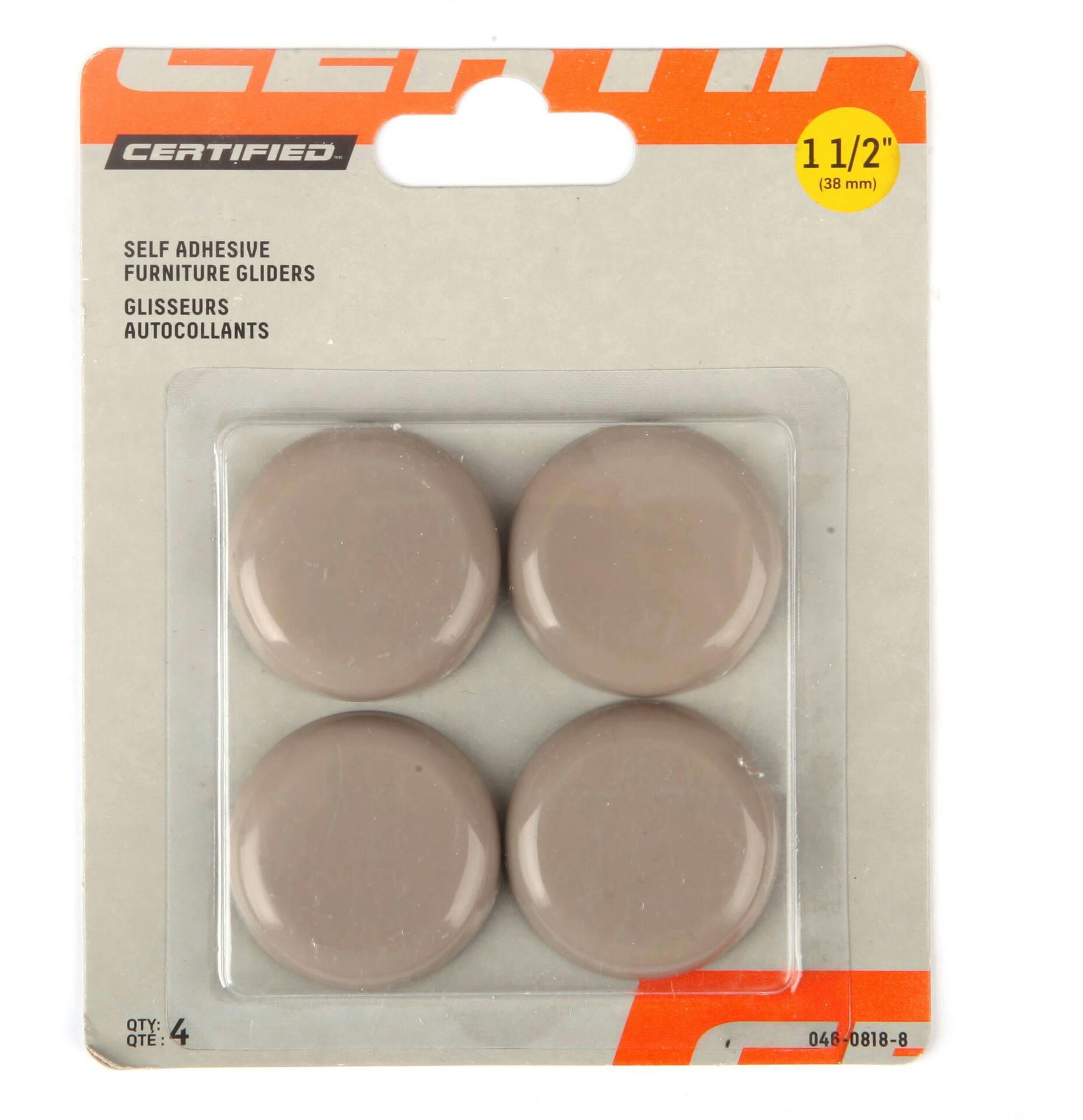 Certified Round Taupe Self-Adhesive Furniture Gliders, Ceramic Tile/Carpet, 1-1/2-in, 4-pc
