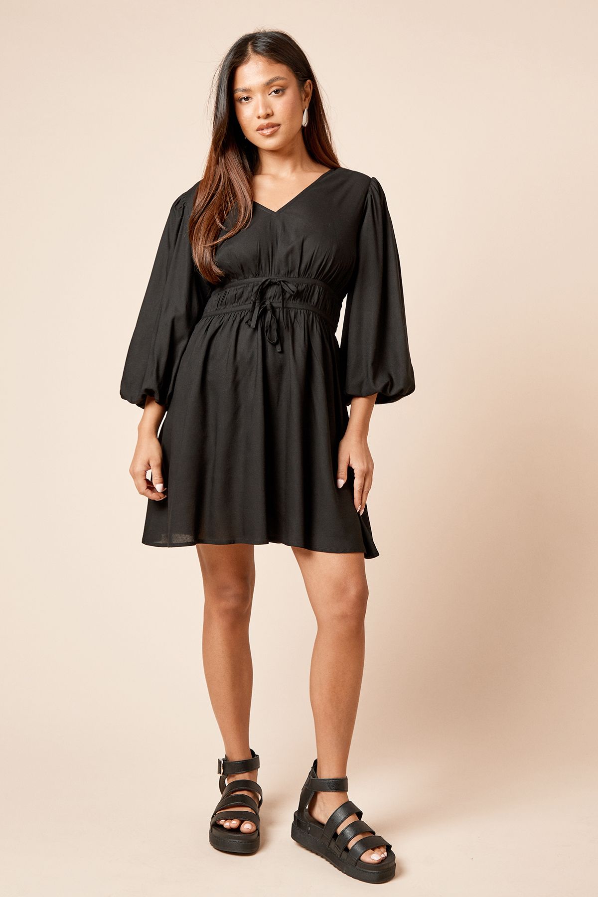Dorothy Perkins Petite Tie Detail Blouson Sleeve Mini Dress