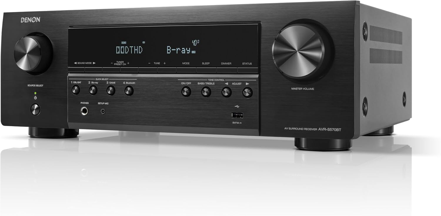 Denon AVR-S570BT AV Receiver 5.2 Channel 8K Ultra HD Audio & Video  Stereo Receivers  Denon AVR Wireless Streaming Bluetooth  (4) 8K HDMI Inputs  eARC  HD Setup Assistant