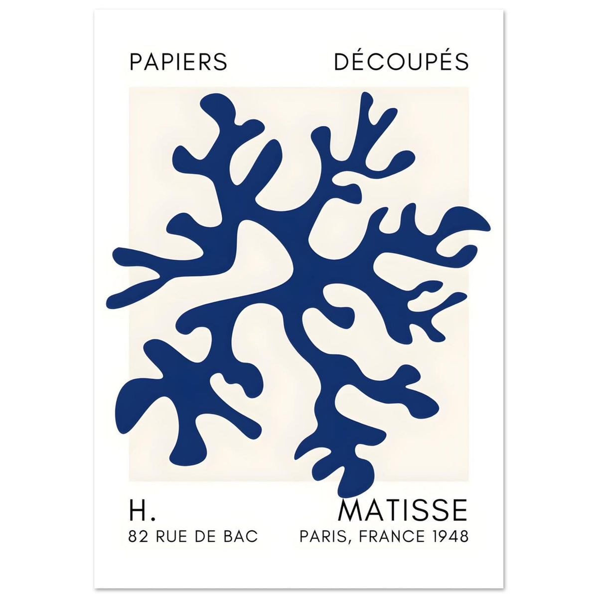 Artfulprints Poster Matisse – Dreamy coral flower navy blue II  - A4 21x29.7 cm - Blauw