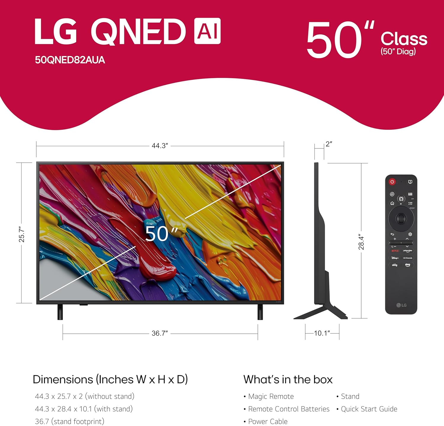 LG 50-Inch Class QNED AI 4K QNED82A Series Smart TV w/AI Sound  HDR10  4K Super Upscaling  Filmmaker Mode  Wow Orchestra  Alexa Built-in (50QNED82AUA  2025)