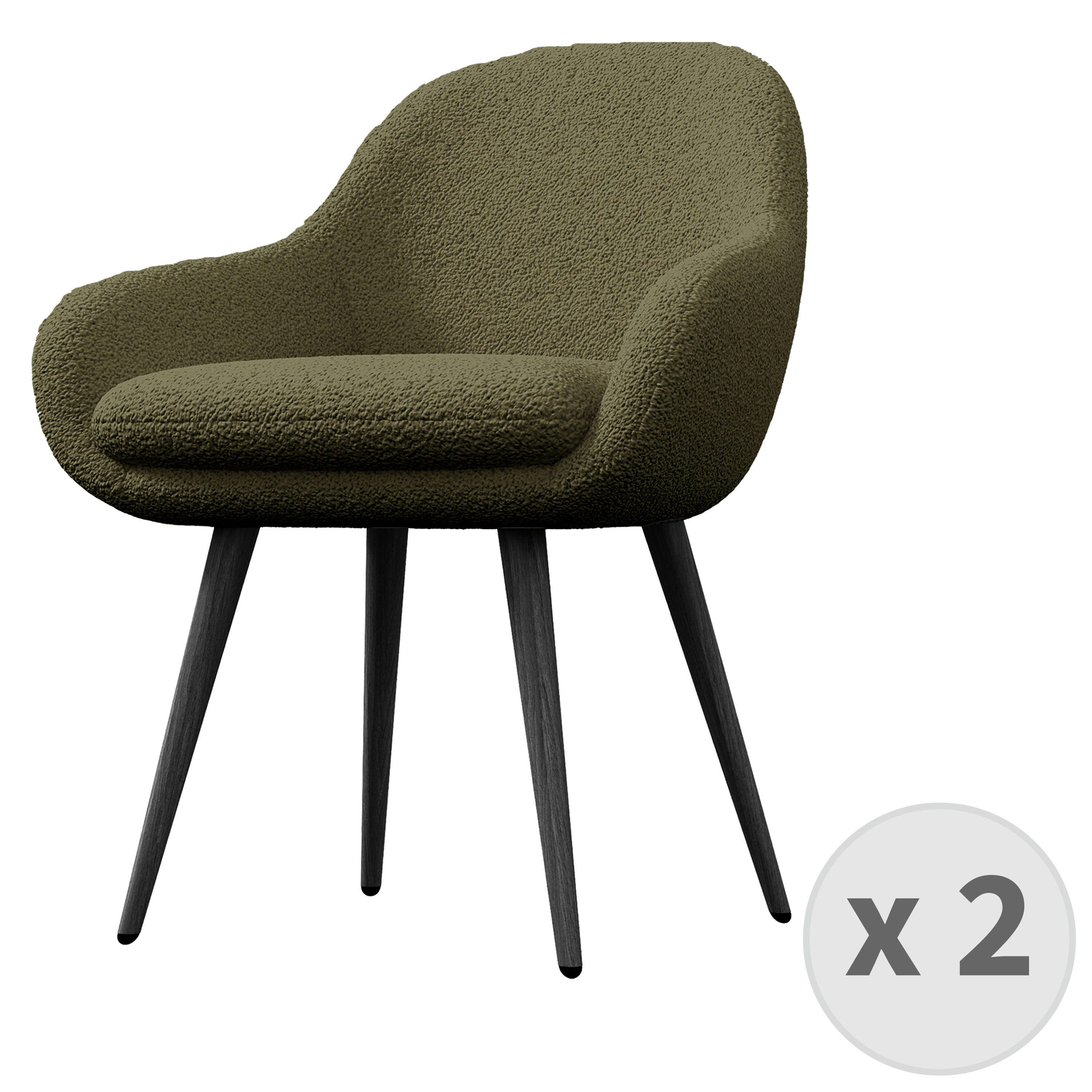 CANCUN - Chaise en tissu bouclette Army et pieds métal noir (x2)