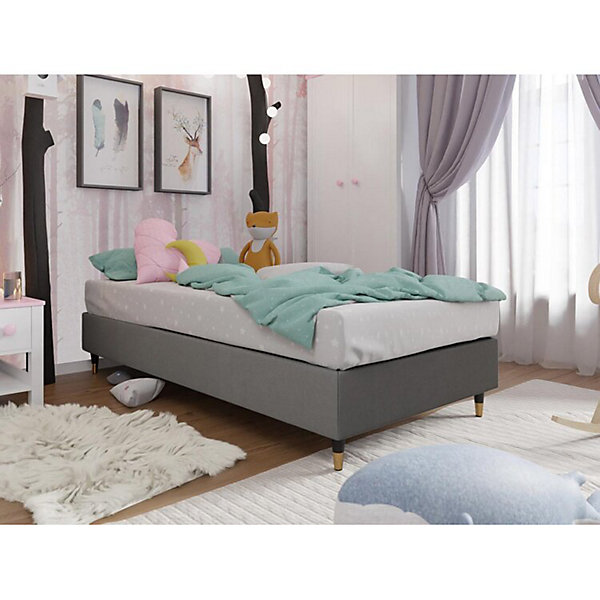 Lit continental Logan 108, Unique, Gris, Tissu, Disponible