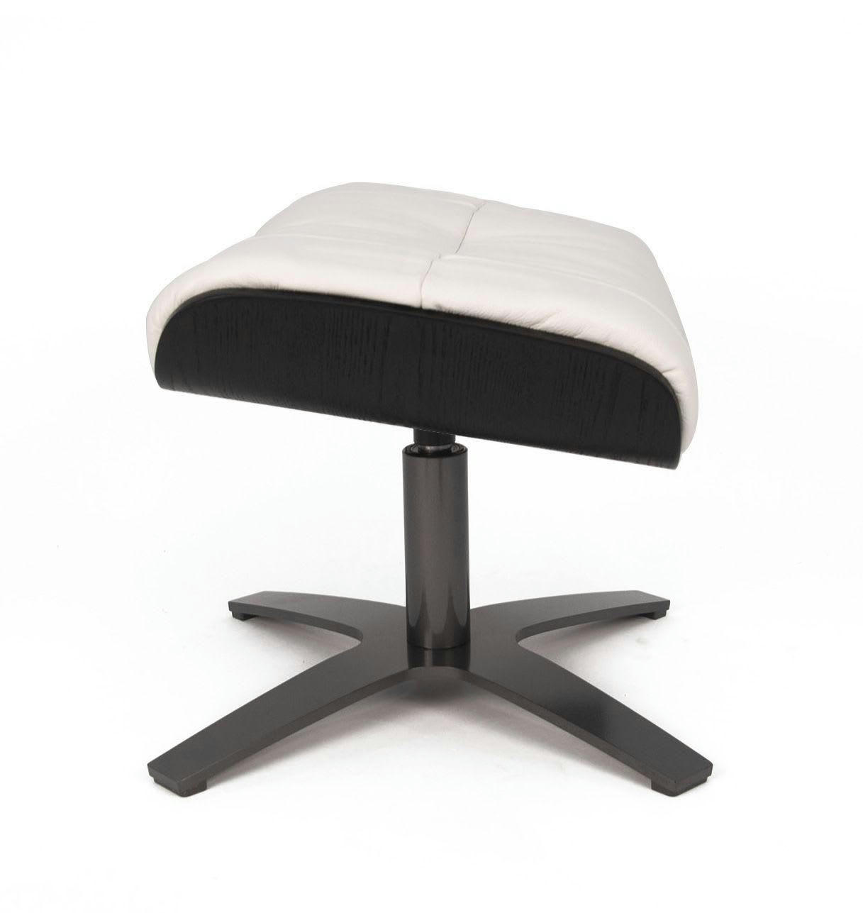 VÉGA - Pouf Cuir et Chêne Noir - Cuir Blanc