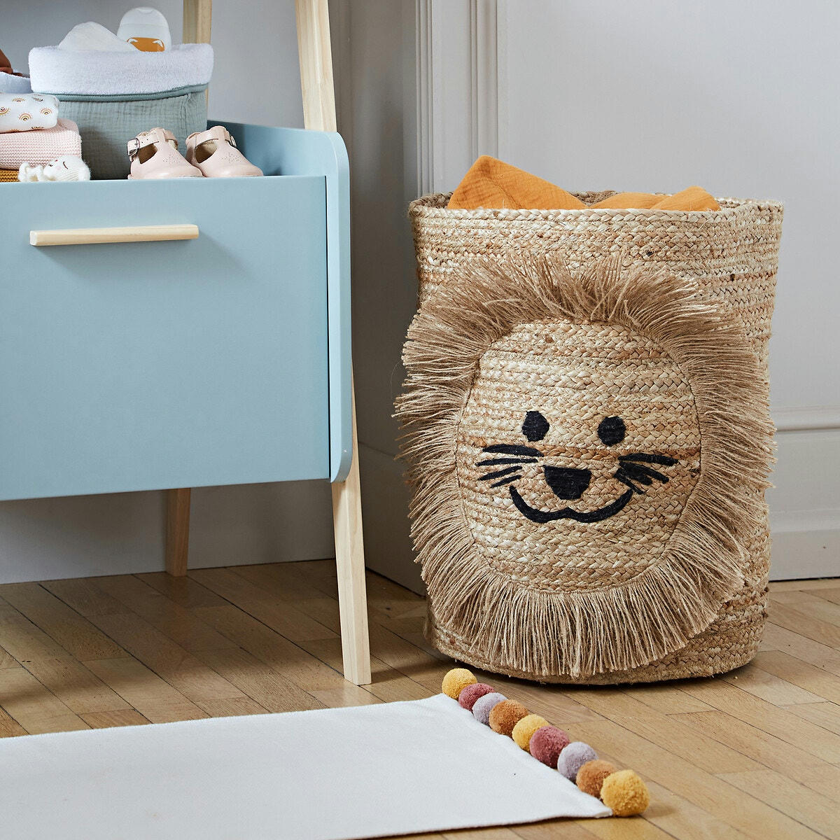Tapis de bain coton tissé, Pompons