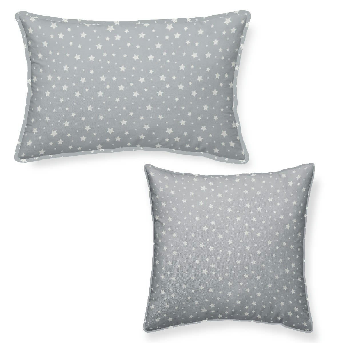 STELLA - Lot de 2 Coussins imprimé en Coton Gris 40x40 et 30x50 cm