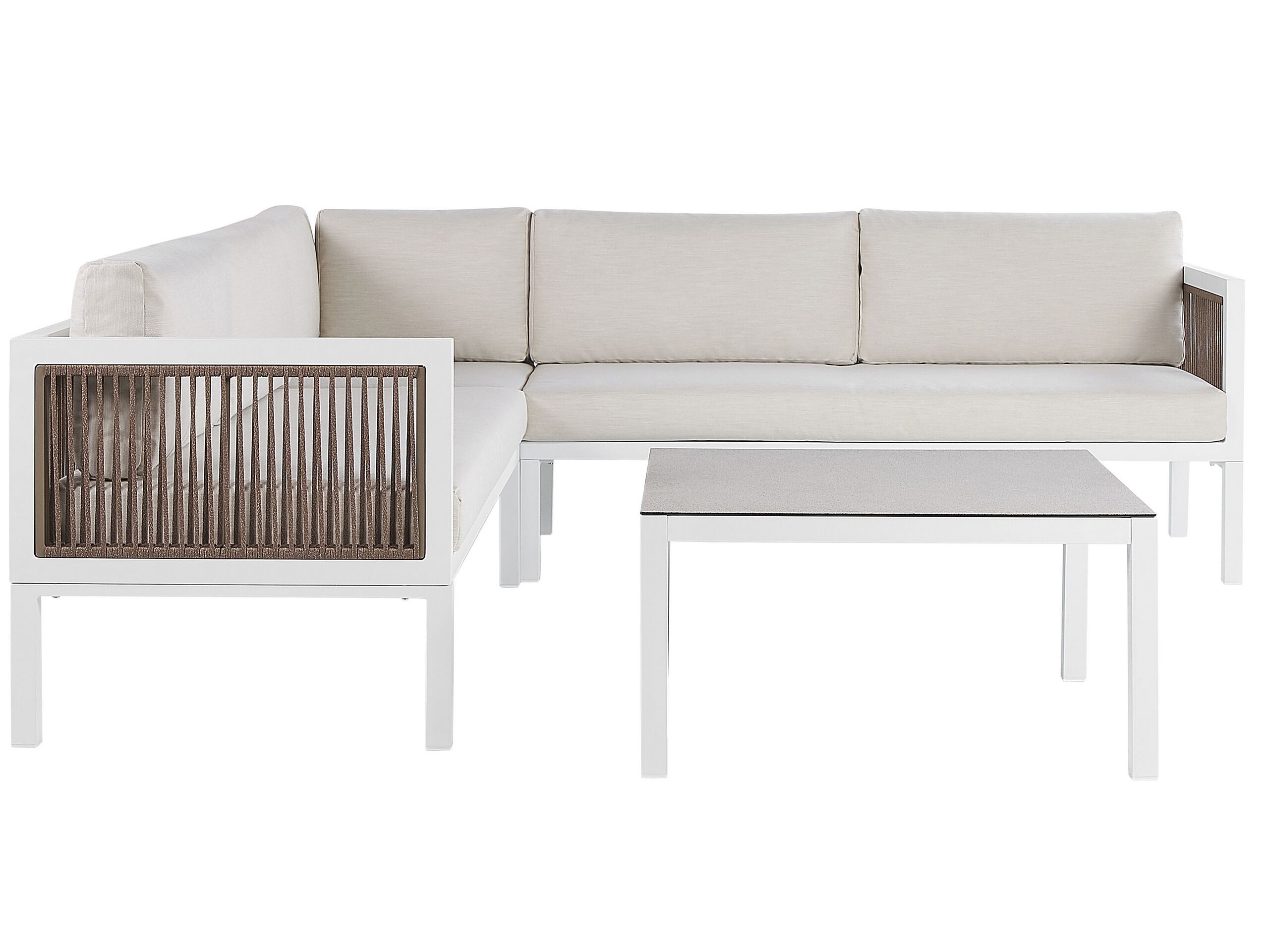 Zestaw mebli ogrodowych stół sofa biały