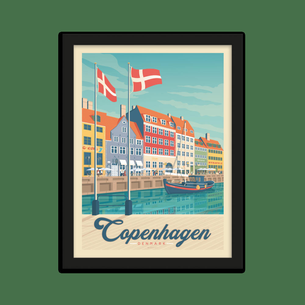 - Affiche Copenhague Danemark + Cadre Bois noir 21x29,7 cm
