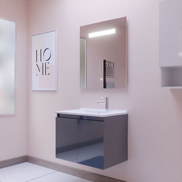Meuble PROLINE 70 cm avec plan vasque et miroir Elégance ht80- Gris- Plan vasque en Résine