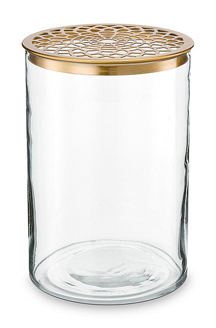 vtwonen Glazen Vaas met Gouden Deksel - Bijvoorbeeld als Tulpenvaas - Woonaccessoires - Ø 19cm