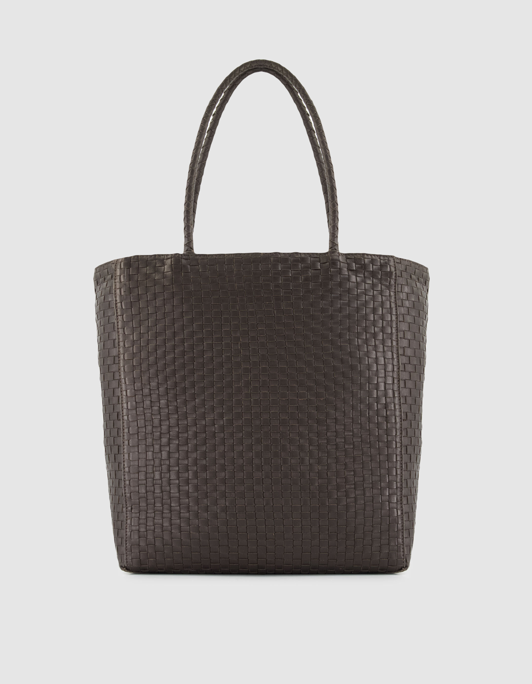 Sac cabas marron cuir tressé Femme