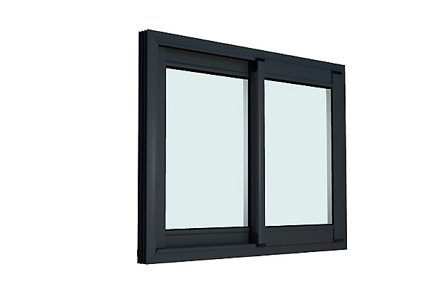 Fenêtre 2 vantaux coulissante double vitrage GoodHome en aluminium gris l.123 x H.77 cm