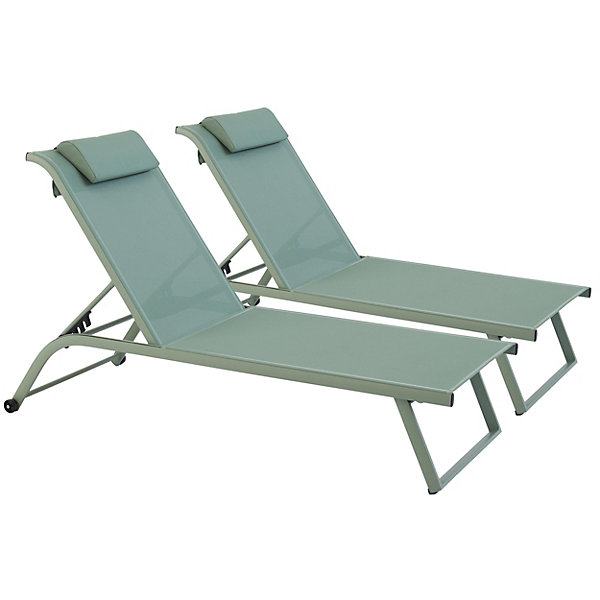 Lot de 2 bains de soleil inclinable avec roues vert cactusOviala