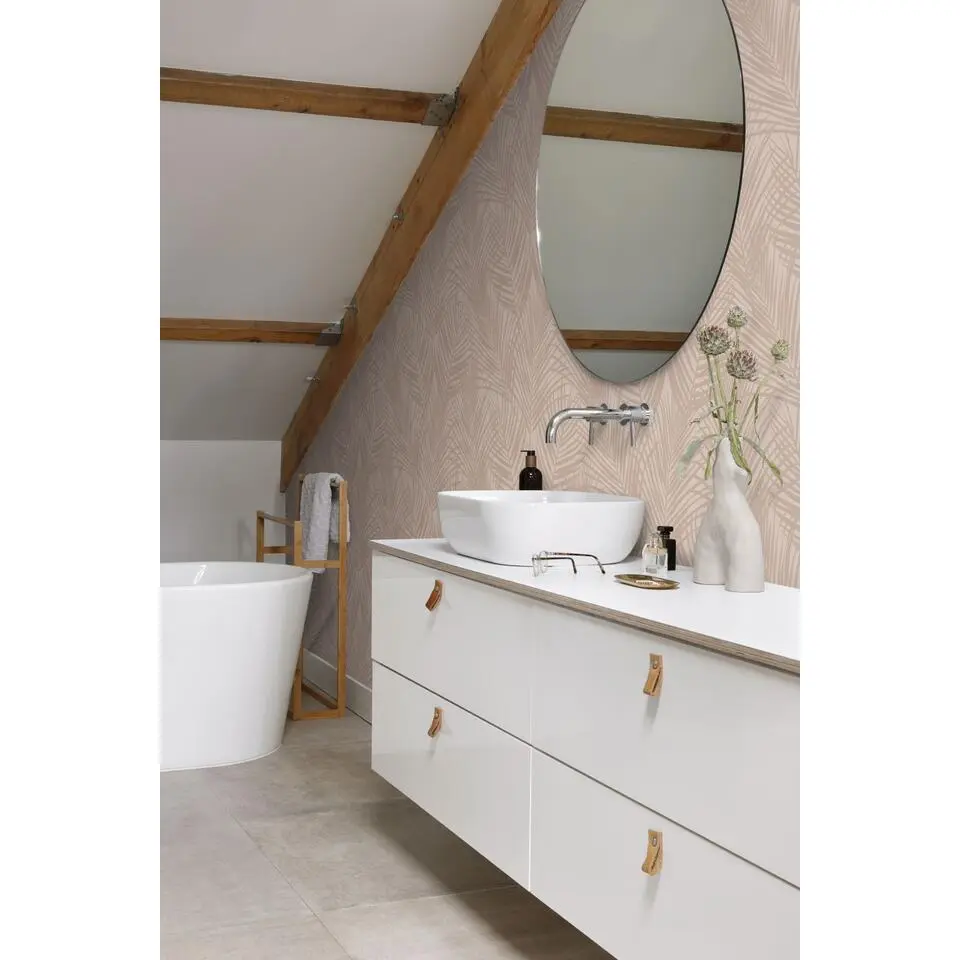 ESTAhome behang palmbladeren zacht roze - 53 cm x 10.05 m