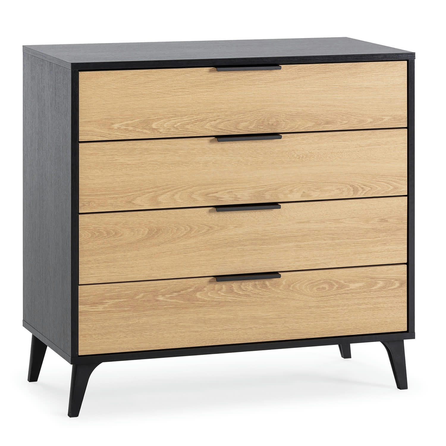 KALMA - Commode de nuit 4 tiroirs coloris noir/chêne